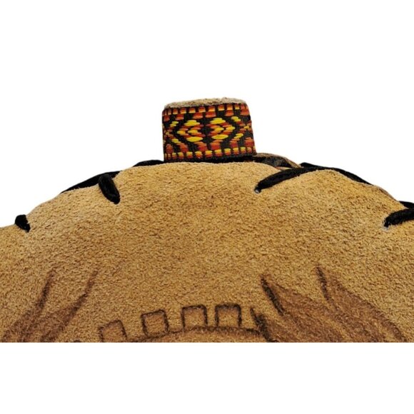 Handcrafted Canteen Round Suede Shoulder Bag With Embossed Eagle Design & Woven - Picture 4 of 8